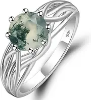 [LUO] S925 Sterling Silver Round Cut 7 MM Gemstone Ring Personalized Promise Ring Abstract Ring for Women