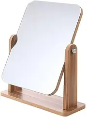 Wooden Vanity Mirror with Stand, Portable Design Wood Table Vanity Makeup Mirrors - Rectangle Wall-Mounted Mirrors Desk Mirrors for Living Room Bedroom (Medium)