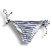 ROXY Black & White Striped, Side Tie, Scrunch Bikini Bottoms Fits AU 8-10