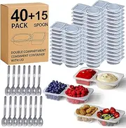 SODPE 40-Pack Reusable Snack Containers with Lids, Double Compartment Condiment Cups with 15 Spoons, BPA-Free, Leak-Proof, Microwave & Dishwasher Safe, Mini Portion Control Snack Boxes for Takeout