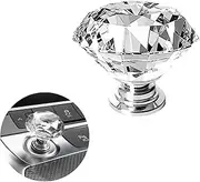 Car One-Touch Start Button with Push-to-Start Rocker Lever, Engine Start/Stop Joystick, and Full Metal Ball-bar Starter Cover for Decorative Accessories (Diamond - Transparent)