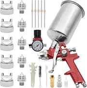 [ZOSANY] Automotive HVLP Gravity Feed Spray Gun, Air Paint Spray Gun Kit with 1.4, 1.7, 2.0, 2.5, 3.0mm Nozzles, 1000cc Aluminum Cup, Air Compressor Regulator