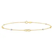 10K Solid Infinity Anklet Bracelet 2 Tone Gold Diamond Cut Bead 10"+ 1" - ANK301