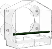 Acrylic Window Bird Feeder with 4 Strong Suction Cups, Clear and House,