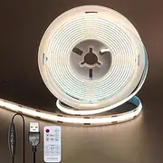 Clearhill 5V 8mm Width USB COB LED Strip Lights with Remote Dimmable Switch,Natural White 4000K,320LEDs/M,8W/M,CRI90,9.84FT/3M,Electroplated Double-Sided Panel Light Strip,IP20,for Indoor Decoration
