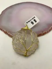 Quartz Gold Copper Wire Wrapped Tree of Life Pendant 35mm Sold Per Piece