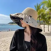 [Ling88] Women Foldable Sun Hat Quick Dry Fisherman Hat Bow Hats Women's Summer Black Glue Sunscreen Sun Hat Big Brim Trend Korean Version Breathable Women's Sun Hat Beach Hat,Khaki