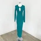 Kookai Georgia Dress Womens Size 1 AU 10 Teal Blue Midi Long Sleeve Cut Out New
