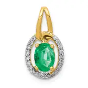 14K Yellow Gold Real Diamond and Oval Emerald Pendant