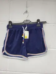 Boden Navy Blue Teddy Towelling Shorts Rainbow Strip. Girls Age 12. BNWT. PD