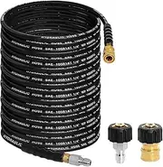 100FT Pressure Washer Hose 1/4''- 4000 PSI High Tensile Wire Braided Kink Resistant Power Washer Hoses Extension, Hot & Cold Water Max 140°F with 2 Pcs M22-14mm 3/8"" Quick Connect Kits, Black