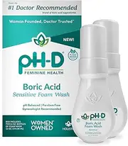 pH-D Feminine Health - Boric Acid Foam Wash - pH-Balanced, Paraben-Free, and Plant-based (Sensitive, 6 Fl Oz (Pack of 2))