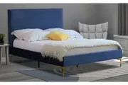 Istyle Modern Classic Cristian King Single Velvet Bed Frame Blue with Gold Legs