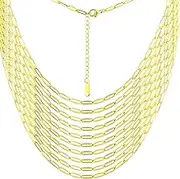 Riuziyi 10Pcs Paperclip Chain Necklace for Women 18/20inch 3X9mm 18K Gold/Silver Plated Stainless Steel Paper Clip Link Chain Bulk Accessories for Jewelry Making