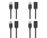 4x Cruxtec USB-A Male to USB-A Female Universal Extension Cable Cord 3m Black