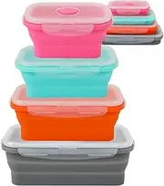 Set of 4 Collapsible Silicone Food Storage Containers with BPA Free Airtight Lids, Foldable Stackable Space-saving Bowl for Kitchen and Camping Backpack, Meal Prep Container Safe Stacking Container