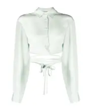 Tie-detail long-sleeve blouse AU12,AU6,AU10,AU14 White