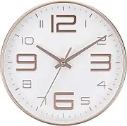 uxcell 8 Inch Wall Clocks, Quartz Battery Operated Silent Non-Ticking 3D Numbers Round Wall Clocks Decorative for Office Bedroom Living Room, Rose Gold/White, Style 2