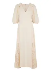 Jonathan Simkhai Ivory Crochet-trimmed Woven Midi Dress - Off White - 12 12