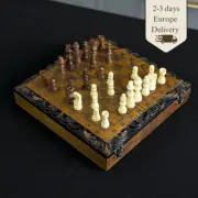 Handcarved Wooden Chess & Checkers Set Lion Design, Chess Board, Game Board