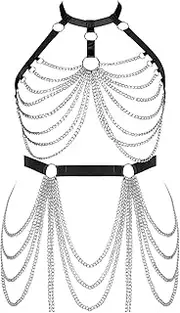 [BANSSGOTH] Plus Size Woman Lingerie Garter Belt Set Pentagram Full Cage Body chain Harness Punk Club Party Rave Clothing