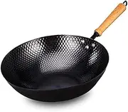 Wok Pan Fry Pan with Detachable Wooden Handle Steel Woks No Coating Iron Pot Kitchen Pot Cookware