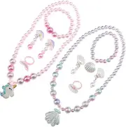 [Minkissy] Unicorn Shell Jewelry Set 2 Pieces Boys and Girls Necklace Bracelet Earrings Girls Jewelry for Party