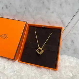 【翰貝格名牌館】二手真品 HERMES 愛馬仕 奶茶色 方塊 cube 造型 項鍊 Pop H 方型 項鍊