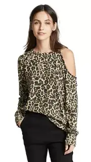 New $134 LNA Leopard Print Cold Shoulder Sweatshirt Sweater Top Size S 4 6