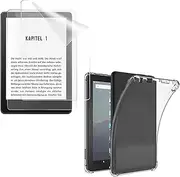 Case and Screen Protector Compatible for Kindle Paperwhite (11th Generation-2021), Clear Soft Flexible TPU Skin Bumper Back Cover Shell