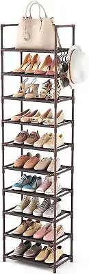 10 Tiers Tall Shoe Rack 20-25 Pairs Boots Organizer Storage Sturdy 10, Brown