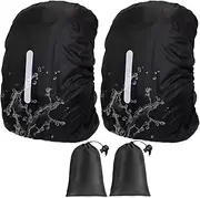 2pcs Waterproof Backpack Cover, Rucksack Covers For Bag, Reflective Rain Cover, 30-40L Anti-dust and Anti-Theft for Outdoor Hiking Riding Climbing, with 2 Drawstring Bags Black, Black, One