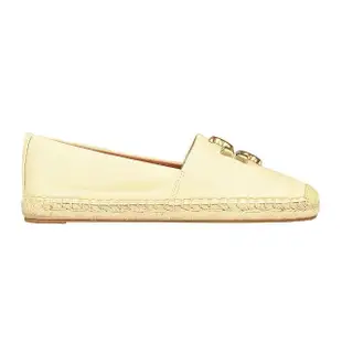 【TORY BURCH】Tory Burch ELEANOR ESPADRILLE 金色LOGO 山羊皮拼接草編鞋(女款/米)