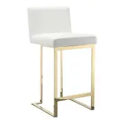 Pangea Home Dexter 26" Faux Leather & Polished Steel Counter Stool in White/Gold