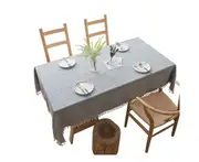 Stitching Tassel Tablecloth Cotton Linen Fabric Dust-Proof Table Cover 60x60CM - LIGHT GREY