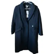 TOPSHOP NWT Manhattan Long Belted Wool Blend Coat Navy Front Size 6