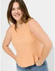 Torrid •Size 4X• Texture Knit High Neck Ruffle Crop Top Tank Peach Bloom NWT