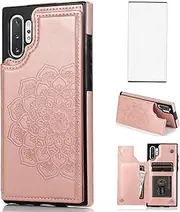 Asuwish Phone Case for Samsung Galaxy Note 10 Plus Glaxay Note10+ 5G with Screen Protector and Wallet Cover Flip Card Holder Stand Cell Gaxaly Note10 + Notes 10+ Ten Not S10 10Plus Women Rose Gold