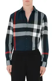 burberry Somerton Slim Fit Check Cotton Poplin Button-Up Shirt in Navy Ip Check at Nordstrom, Size Medium