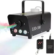 VOLKWELL 500W Smoke Fog Machine with LED Stage Lights Effect, Continuously Spray DJ LED with Wireless Remote Controls,3 Color Light 3000CFM Fog for Wedding Party