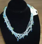 NEW Vintage Miriam Haskell Multi-Strand Beaded Blue Bead Chain Necklace 21"