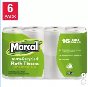 Marcal 100% Recycled Bath Tissue, 2-Ply, 168 Sheets, 96 Rolls *FREE SHIPPING*
