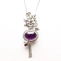 在飛比找momo購物網優惠-【寶石方塊】松風水月天然紫水晶項鍊-925銀飾