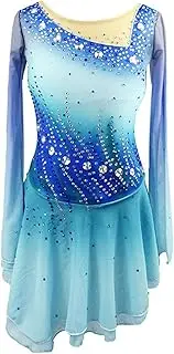 [Zagitova] Ice Figure Skating Dress for Girls Long Sleeve Women Shiny Rhinestone Stones Gradient Competition Dance Outfits