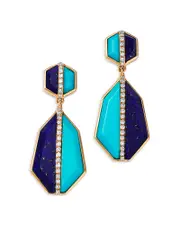 Bloomingdale's Fine Collection Lapis Lazuli, Turquoise & Diamond Geometric Drop Earrings in 14K Yellow Gold