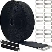 2" x16.4ft Reusable Cinch Strap with 25 Metal Buckles, Cut-to-Length Fastening Securing Straps, Adjustable Nylon Cable Straps and Cord Ties for Organizer or Storage, 2 inch Wide, Black