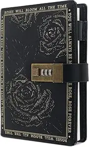 UKQRRTC PU Leather Cover Lockable Journal, Travel Journal, Vintage Locking Notebook, 224 Pages Thick Personal Locking Diary with Combination Passwords for Student Office Staff (Black)