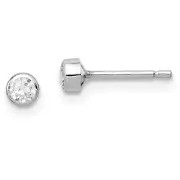 Madi K Kid's Earrings 14k White Gold 3 mm CZ Bezel Post, 0.34 gram
