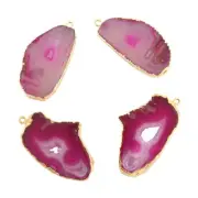 2 Pair Lot Pink Agate Slice Geode Slice Druzy Gold Plated DIY Earring Connectors