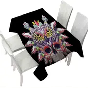 Colorful Owl and Skull Tablecloth